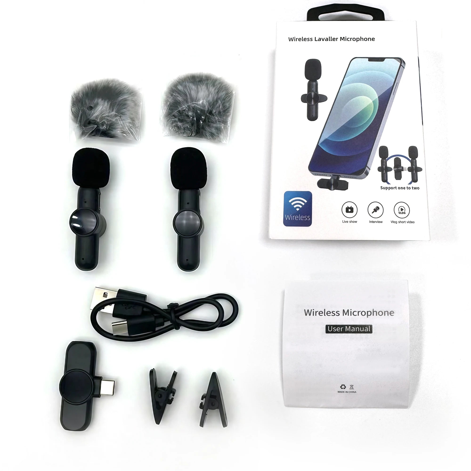 Kit de 2 Micrófonos Inalámbricos para iPhone, iPad y Android