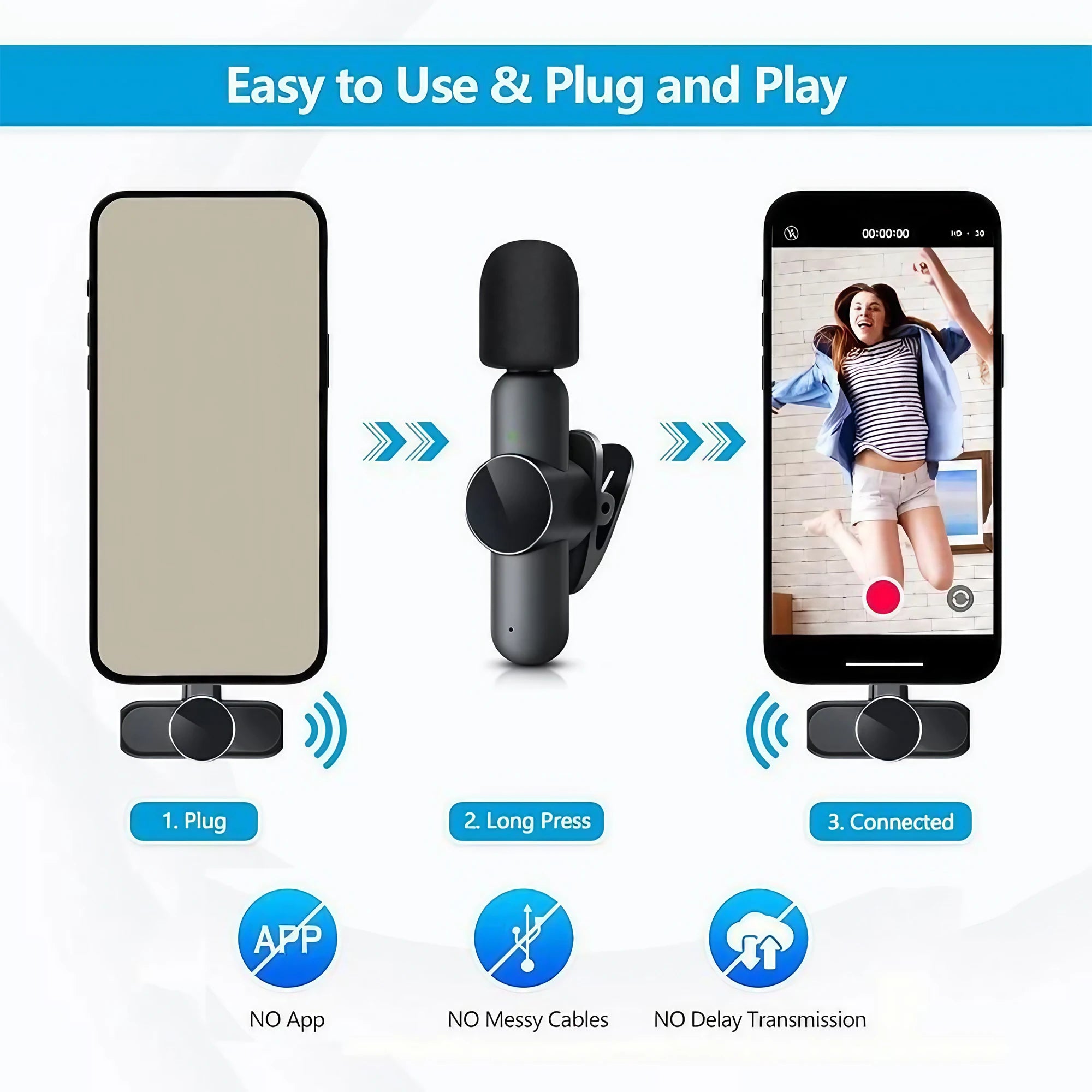 Kit de 2 Micrófonos Inalámbricos para iPhone, iPad y Android
