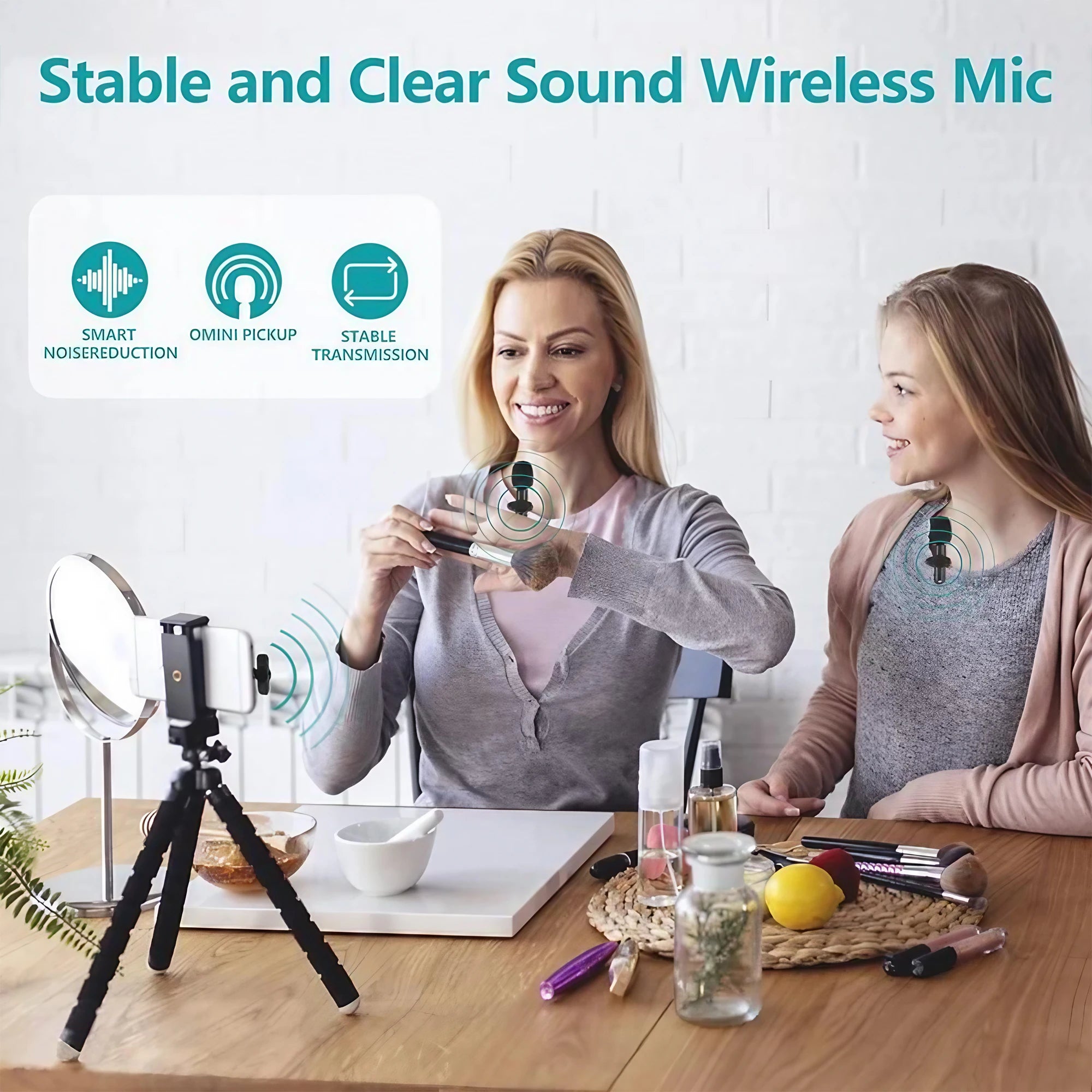 Kit de 2 Micrófonos Inalámbricos para iPhone, iPad y Android