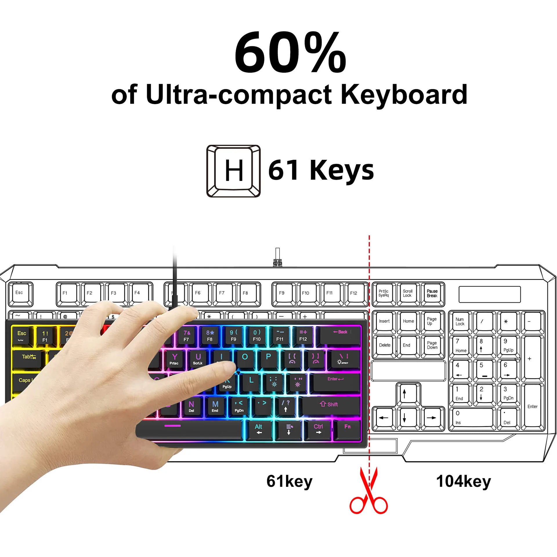 Teclado Mecánico Gamer 60% con Retroiluminación LED — vista 5