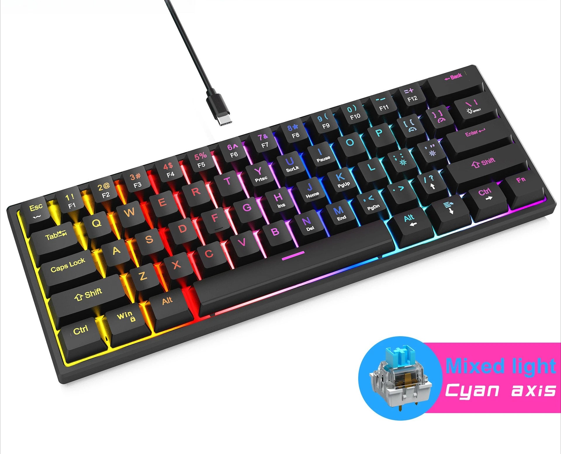 Teclado Mecánico Gamer 60% con Retroiluminación LED — vista 7