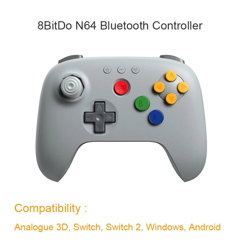 Control 8BitDo N64 Bluetooth para Switch, Windows y Android — vista 8