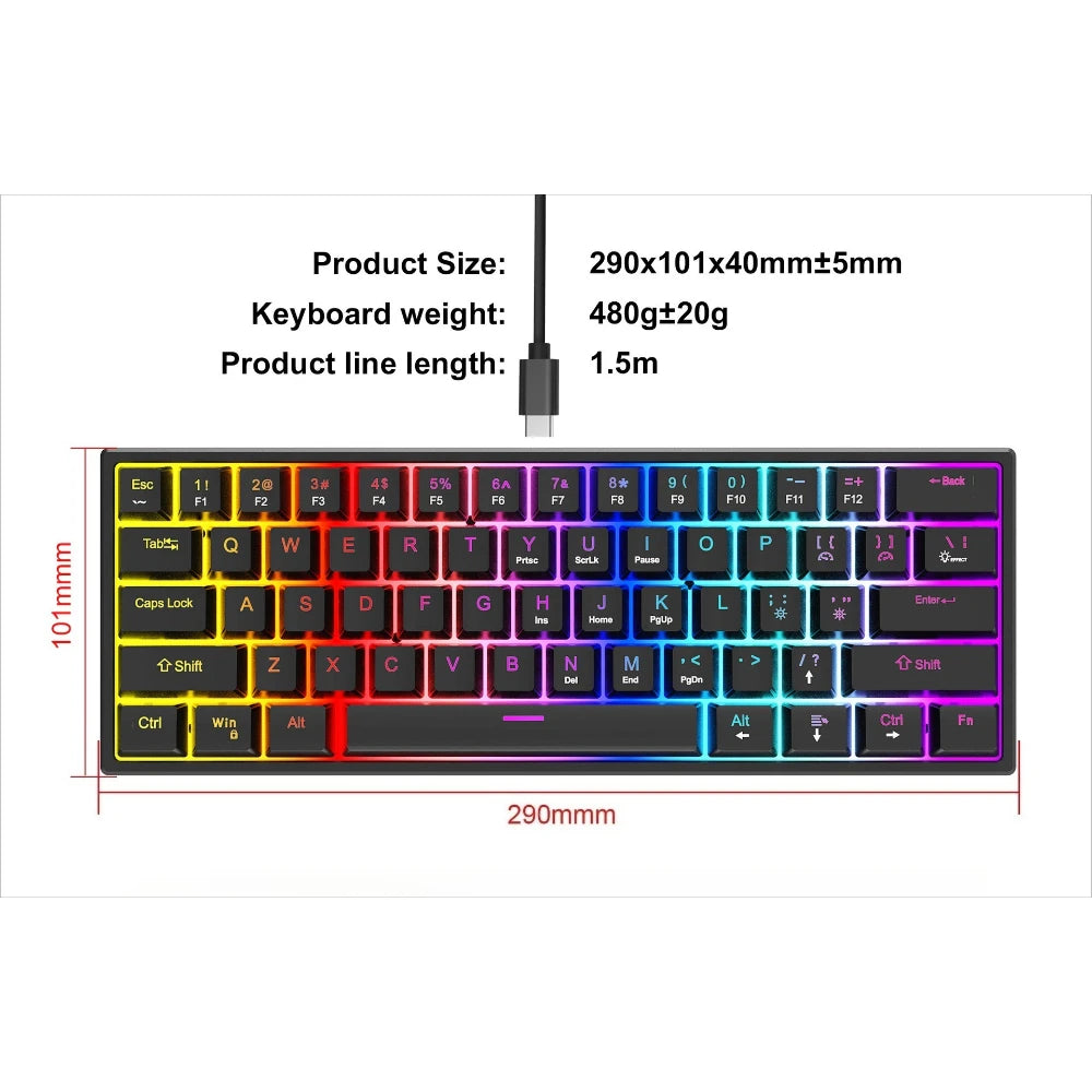 Teclado Mecánico Gamer 60% con Retroiluminación LED — vista 6